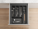 Dark grey cutlery tray for kitchen drawer storage with compartments. Drawer organiser.
