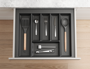 Dark grey cutlery tray for kitchen drawer storage with compartments. Drawer organiser.